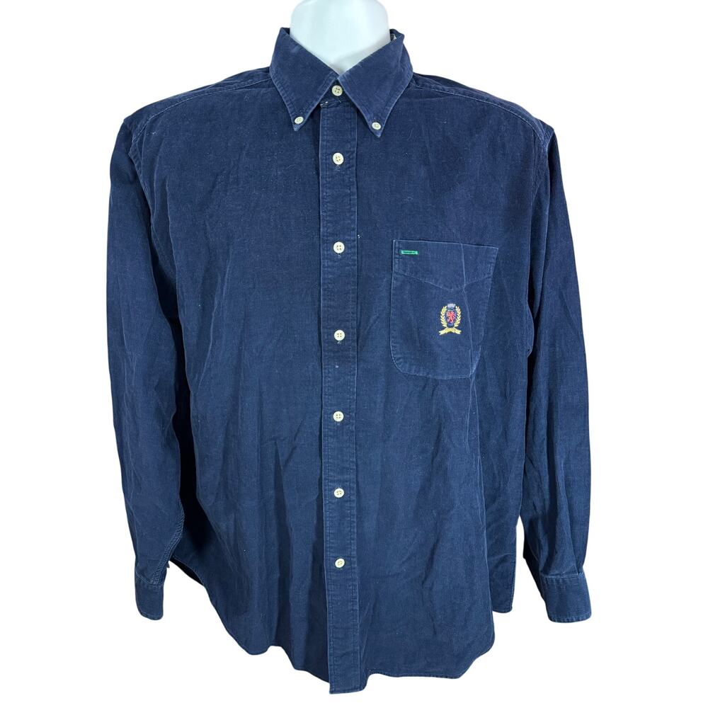 Tommy Hilfiger Blue Button Down Long Sleeve Shirt Size Medium Cotton Corduroy